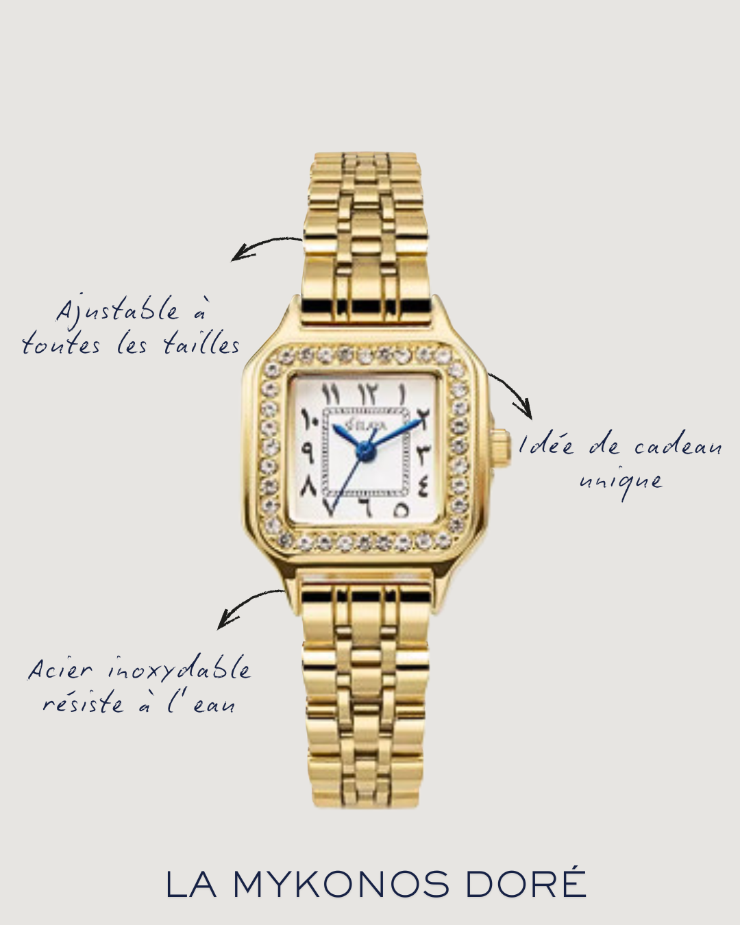 LA MYKONOS MONTRE DORÉ AVEC CHIFFRES ARABES Shilaya