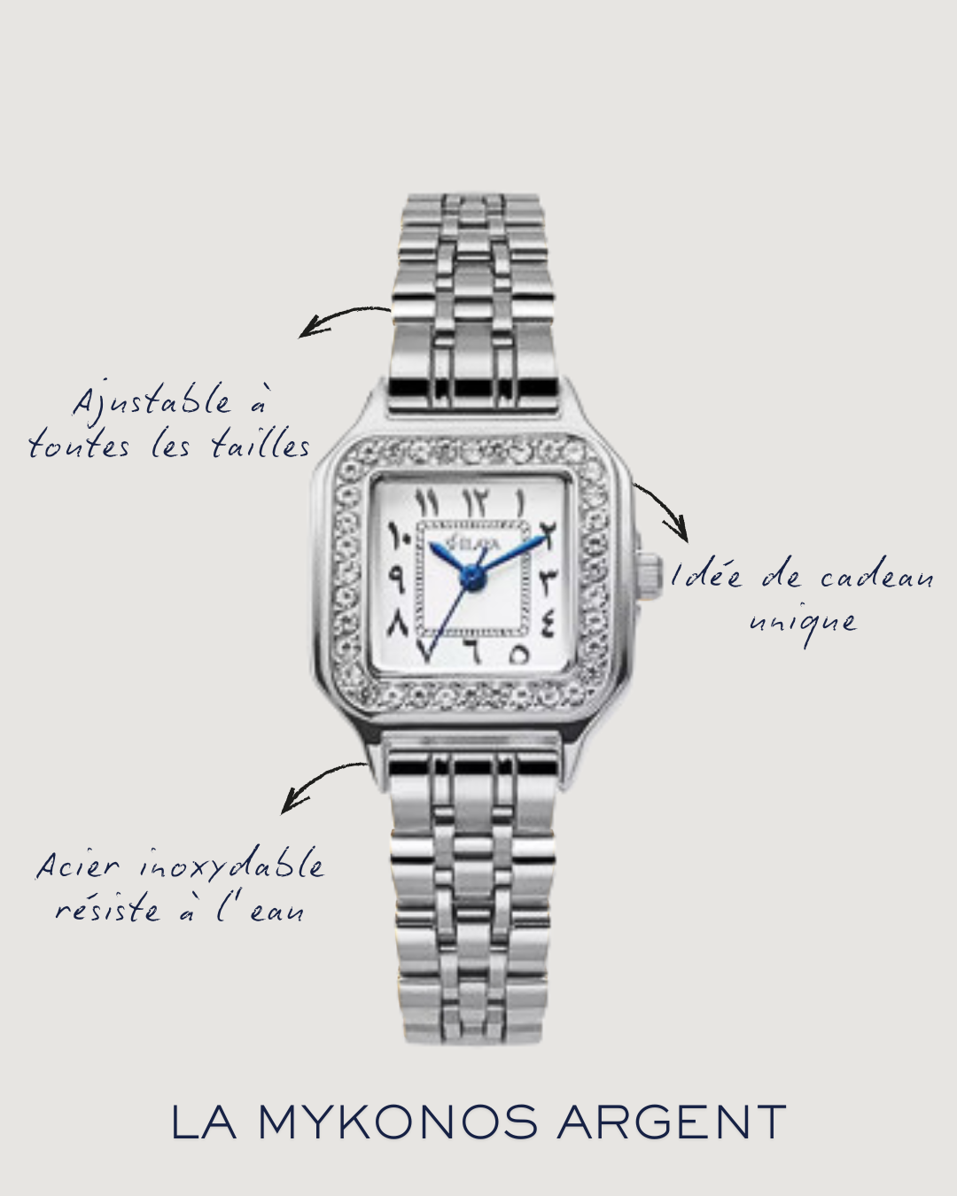 LA MYKONOS MONTRE ARGENT AVEC CHIFFRES ARABES Shilaya