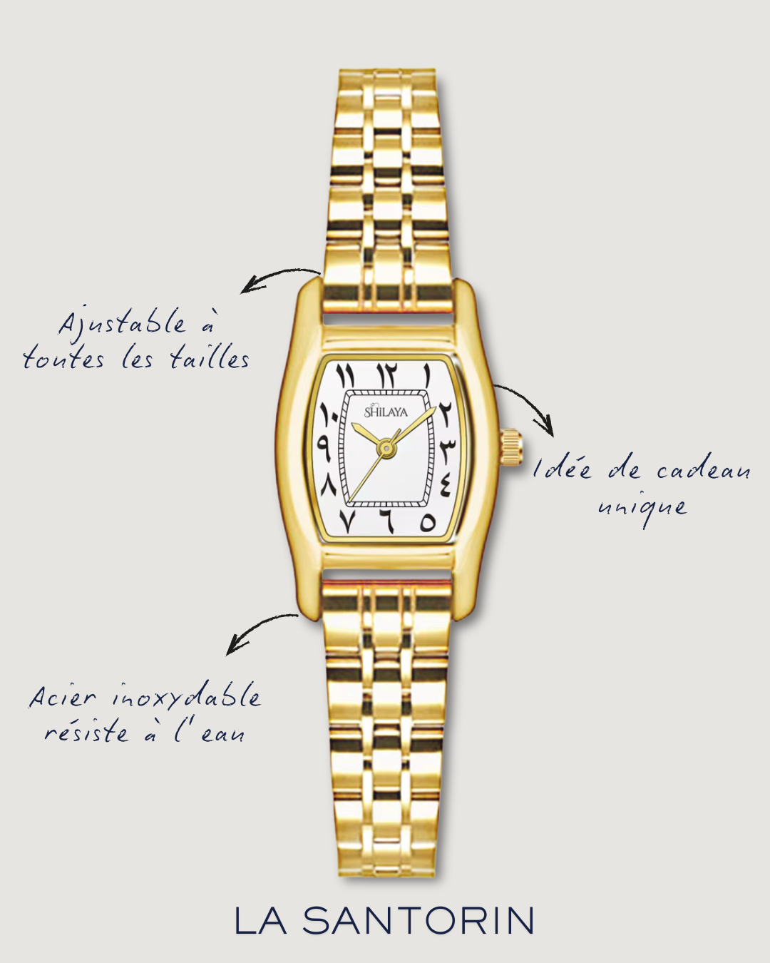 LA SANTORIN MONTRE DORÉ AVEC CHIFFRES ARABES Shilaya