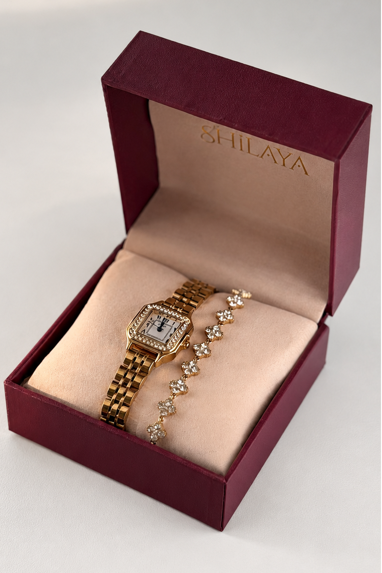 COFFRET MONTRE AUX CHOIX & BRACELET ALMA DORÉ