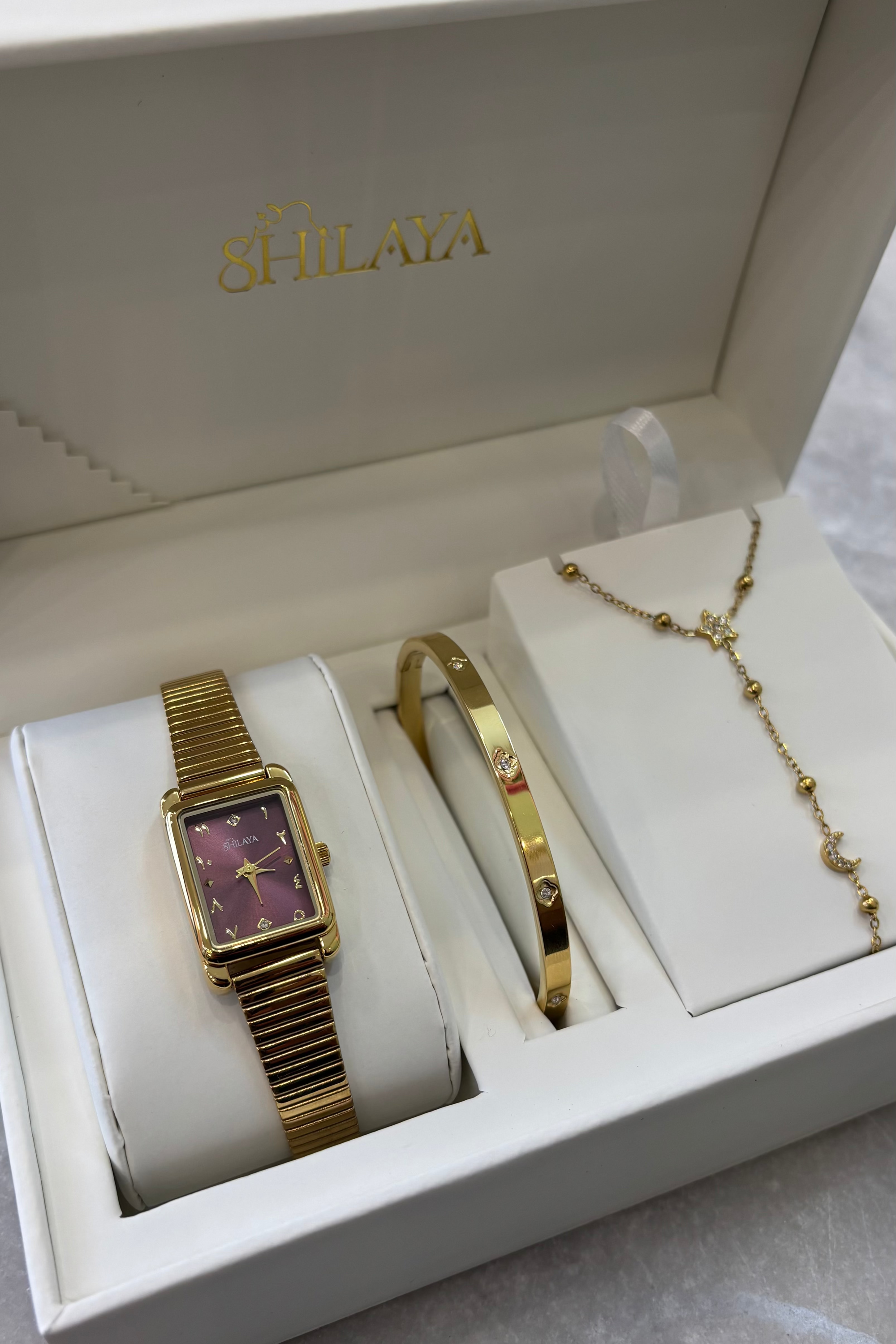 COFFRET CHAINE DE MAIN QAMAR + MONTRE + JONC Shilaya