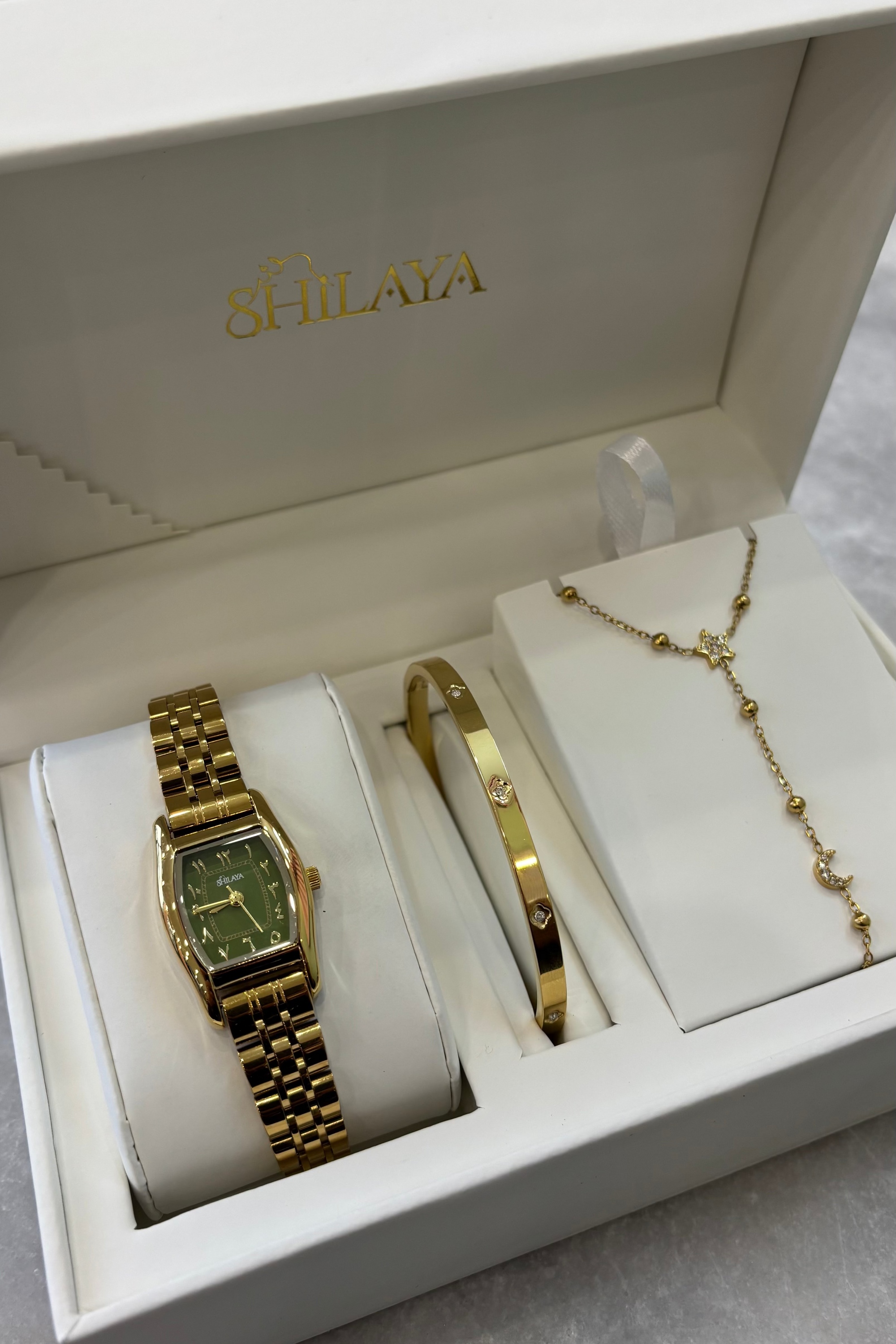 COFFRET CHAINE DE MAIN QAMAR + MONTRE + JONC Shilaya