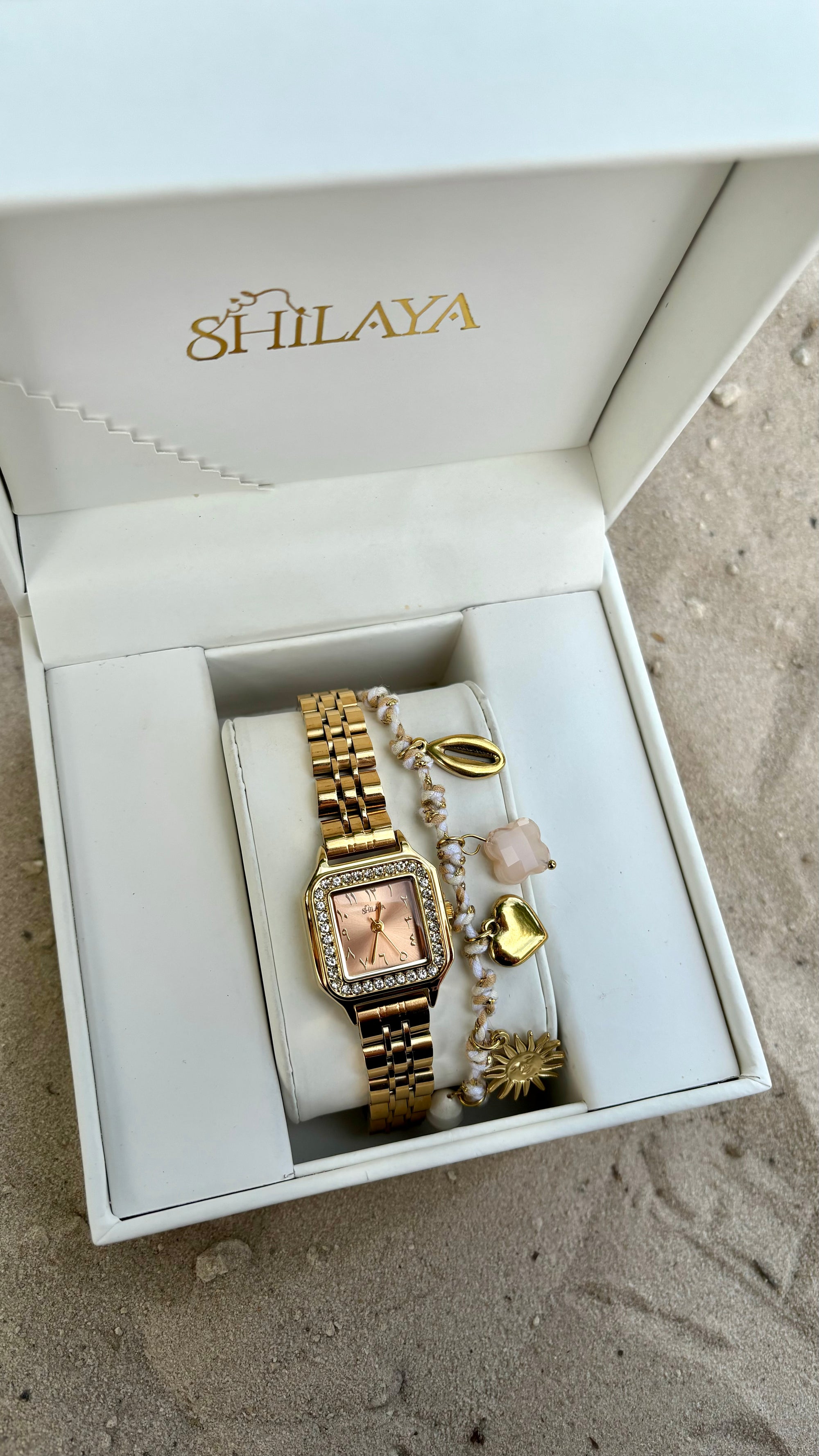 COFFRET ALOHA PEACH CHIFFRES ARABE & BRACELET