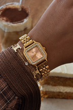 La Peach – montre dorée femme à chiffres arabes, cadran orange | Shilaya