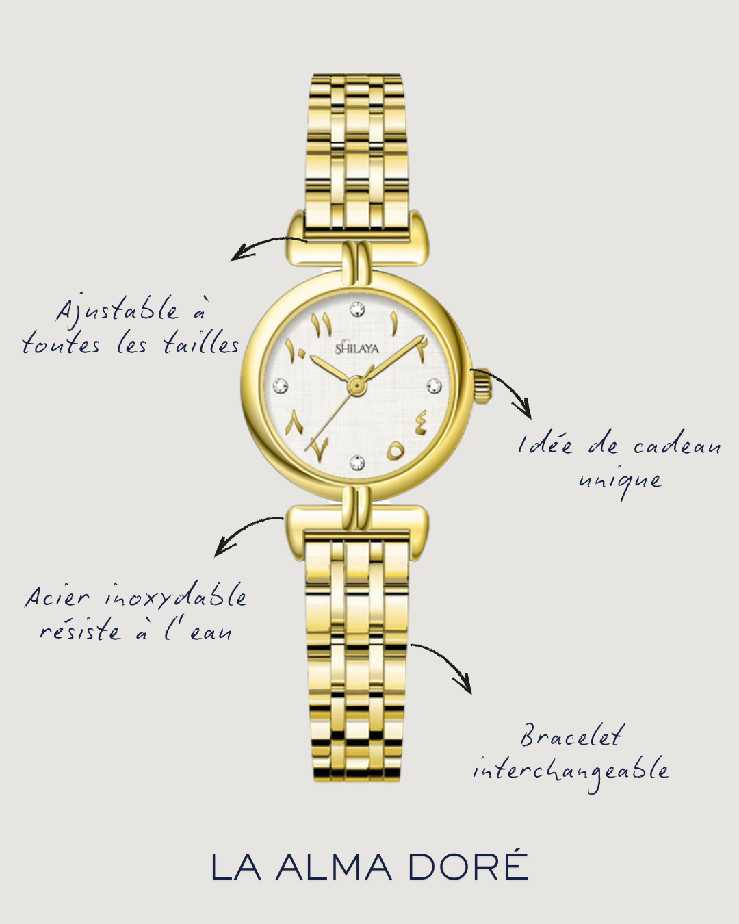 LA ALMA MONTRE DORÉ VÉGÉTAL AVEC CHIFFRES ARABES