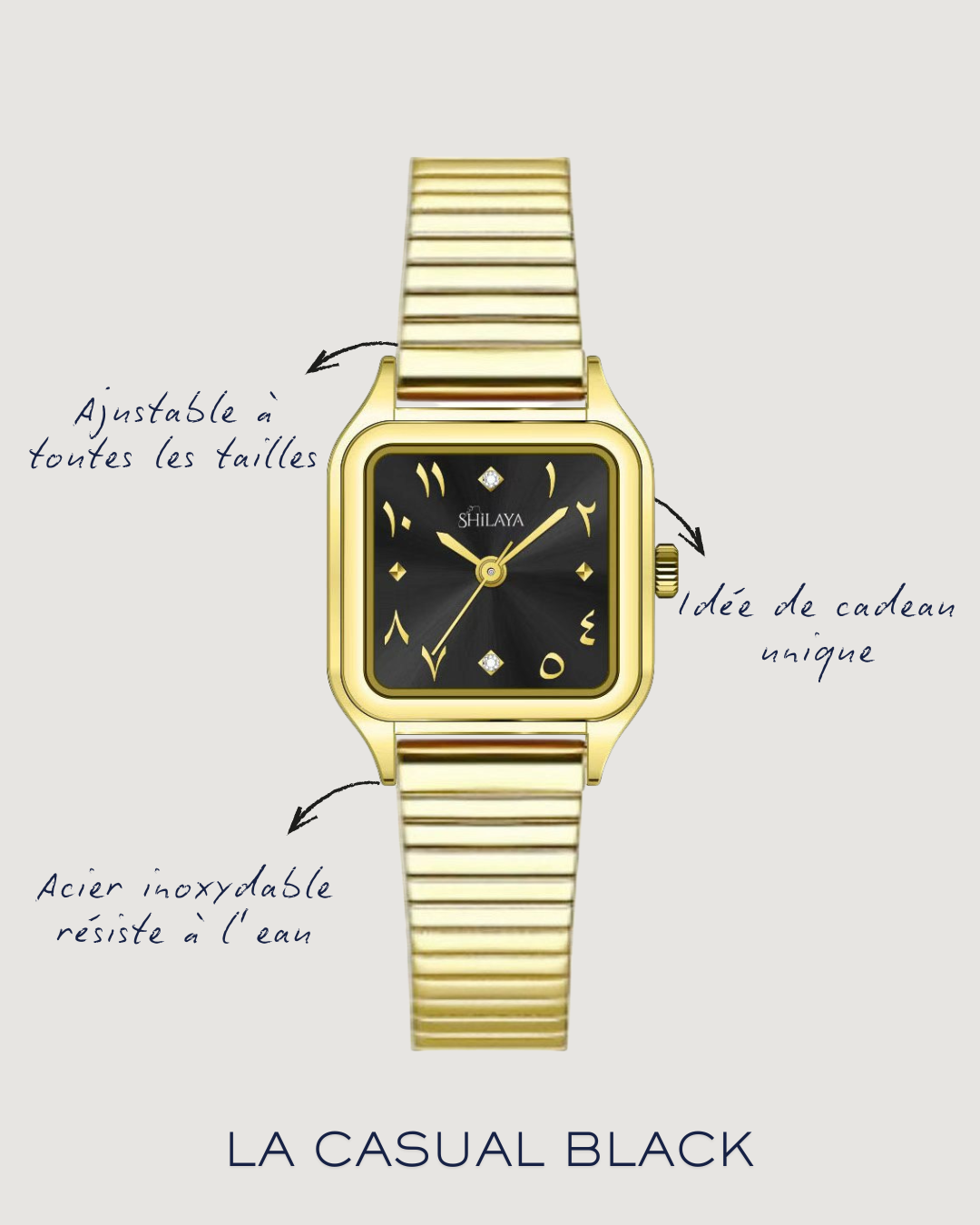 LA CASUAL BLACK MONTRE DORÉ AVEC CHIFFRES ARABES
