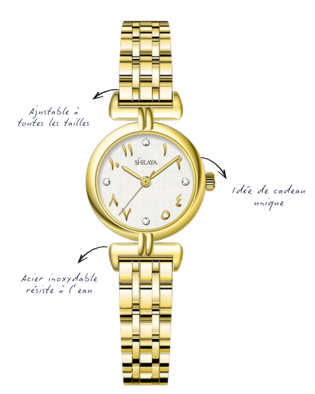 LA ALMA MONTRE DORÉ AVEC CHIFFRES ARABES
