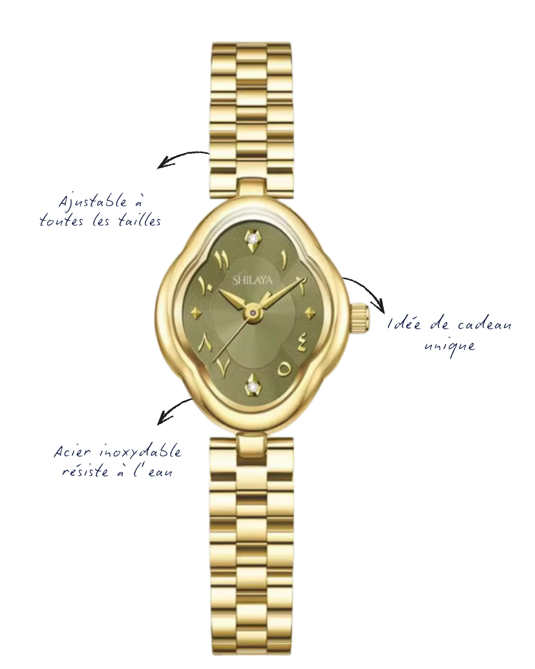 LA MUSE KAKI MONTRE DORÉ AVEC CHIFFRES ARABES
