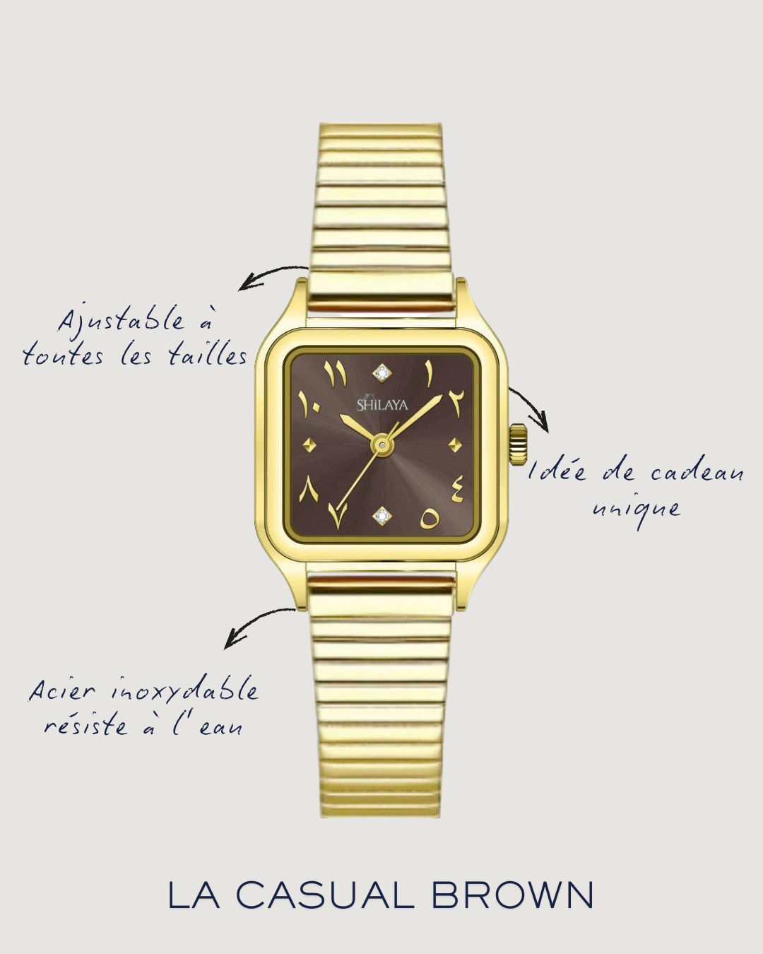 LA CASUAL BROWN MONTRE DORÉ AVEC CHIFFRES ARABES