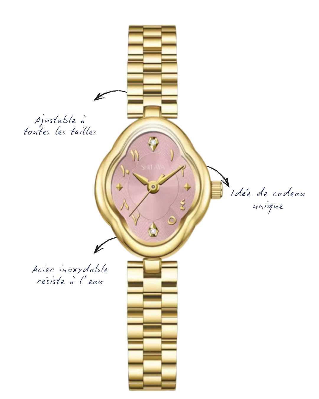 LA MUSE PINK MONTRE DORÉ AVEC CHIFFRES ARABES