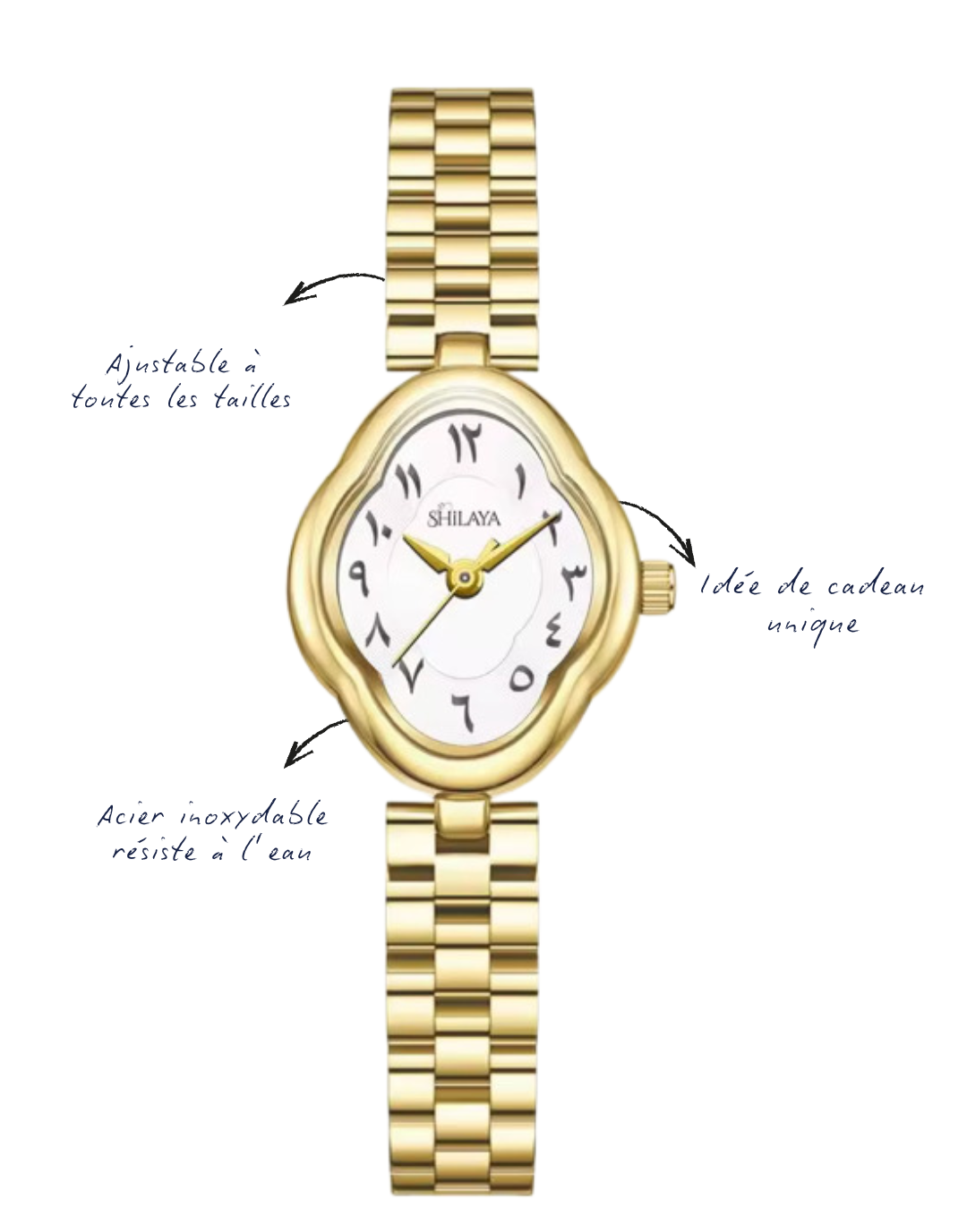 LA MUSE WHITE MONTRE DORÉ AVEC CHIFFRES ARABES