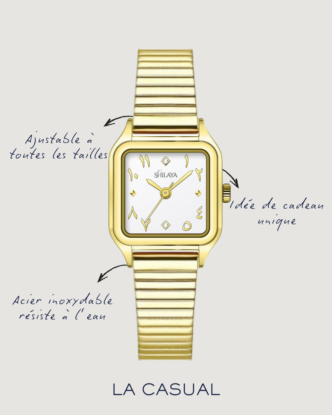 LA CASUAL MONTRE DORÉ AVEC CHIFFRES ARABES