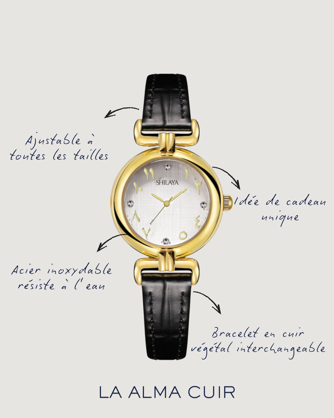 LA ALMA MONTRE CUIR VÉGÉTAL AVEC CHIFFRES ARABES